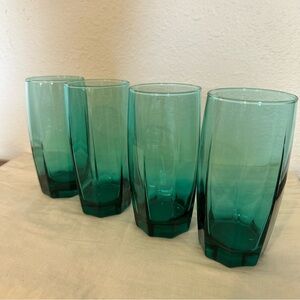 Cristar Set of 4 Octagonal Vibrant Teal Blue Vintage Glass Tumblers 6 in.